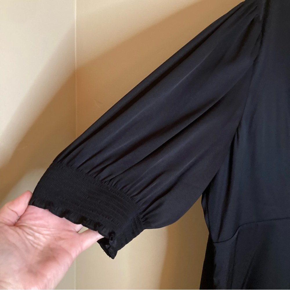 NEW Quince Washable Stretch Silk Puff Sleeve Mini Dress Black Satin Size XL - Picture 7 of 12